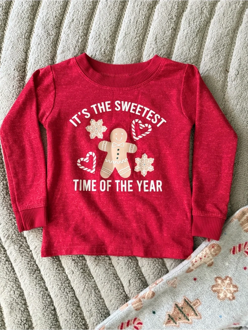 Kids Red Gingerbread Graphic Pajama Set
